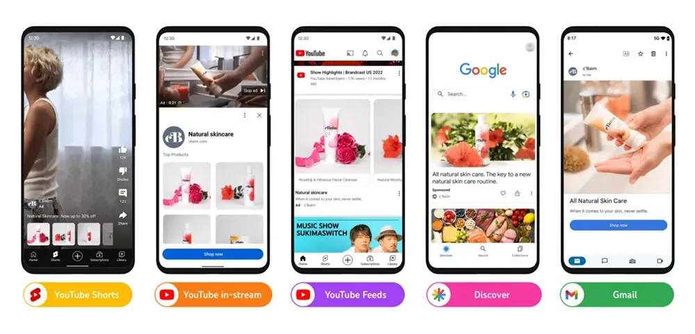 Các vị trí hiển thị quảng cáo Demand Gen - Các loại quảng cáo Google Ads