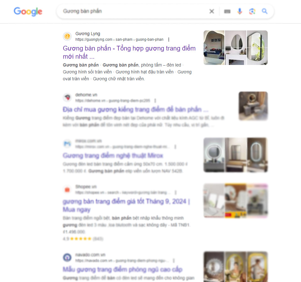 Dự án SEO từ khóa cơ sở sản xuất Gương trang trí cao cấp