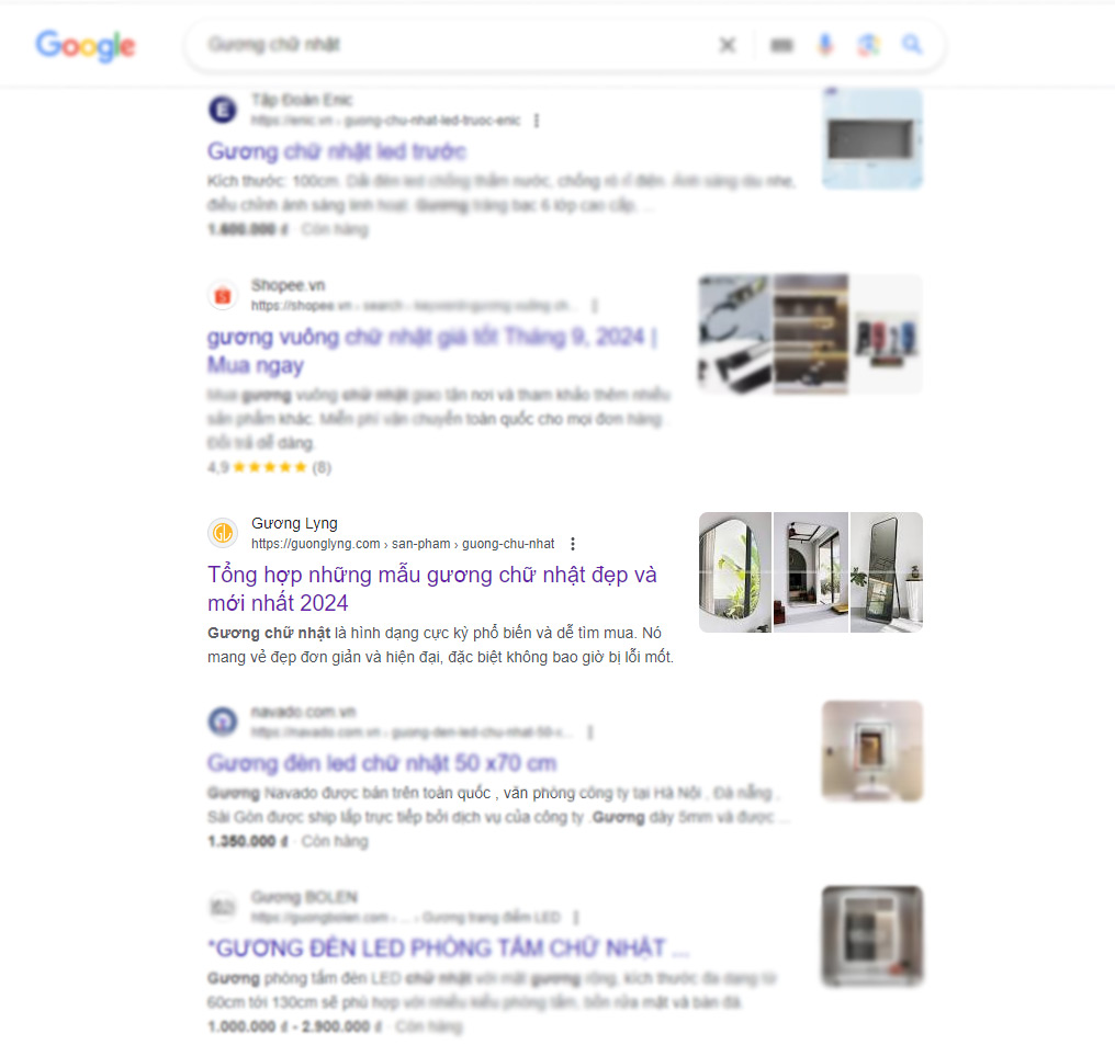 Dự án SEO từ khóa cơ sở sản xuất Gương trang trí cao cấp