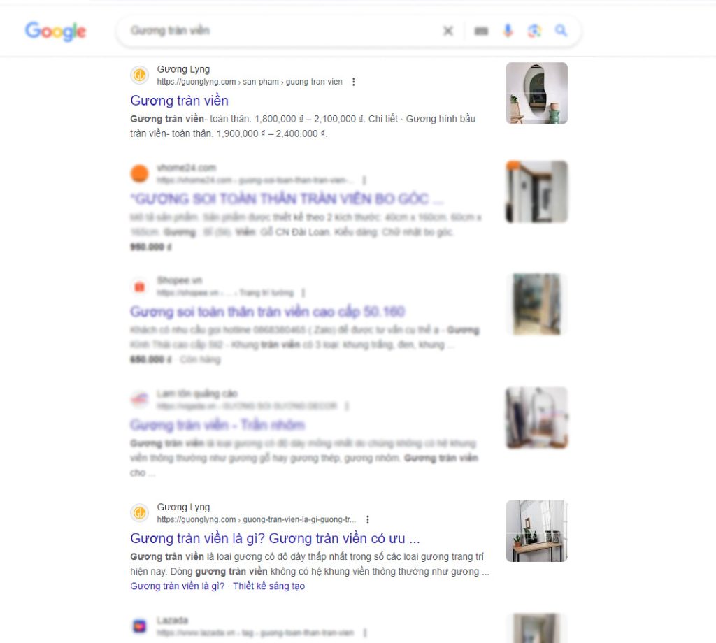 Dự án SEO từ khóa cơ sở sản xuất Gương trang trí cao cấp