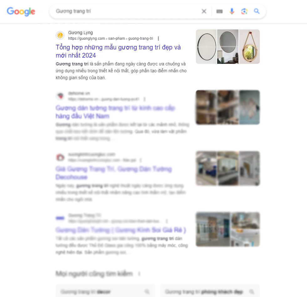 Dự án SEO từ khóa cơ sở sản xuất Gương trang trí cao cấp