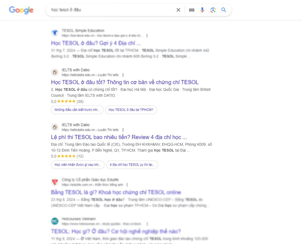 Dự án SEO trung tâm anh ngữ IELTS with DATIO