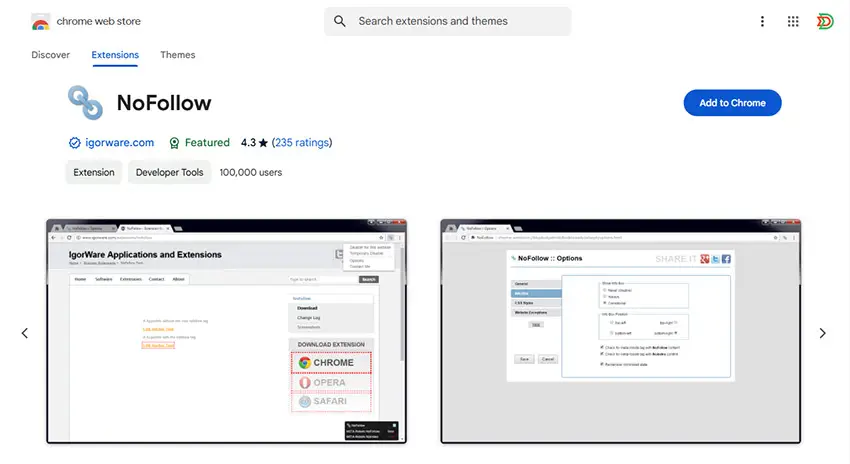 Có thể sử dụng tiện ích mở rộng để kiếm tra Nofollow