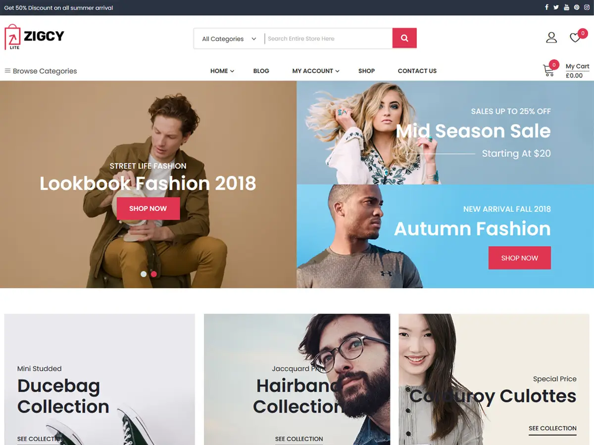 Mẫu website bán hàng Zigcy Lite có thiết kế sáng tạo