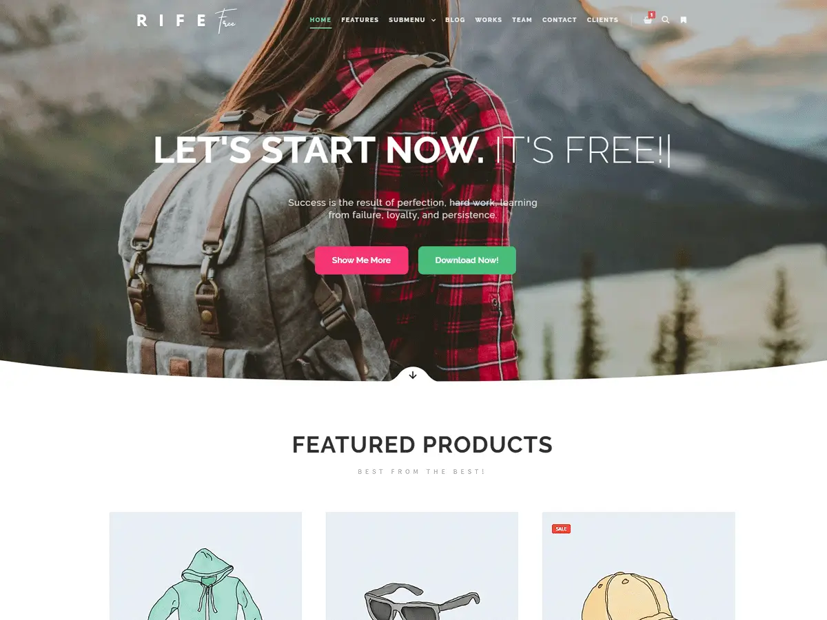 Như tên gọi, mẫu website bán hàng Rife Free miễn phí