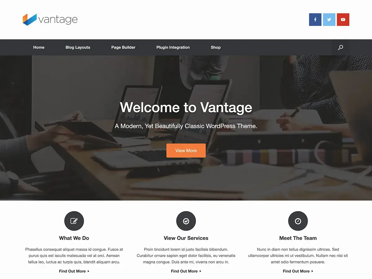 Vantage là template website bán hàng tối ưu cho màn hình Retina