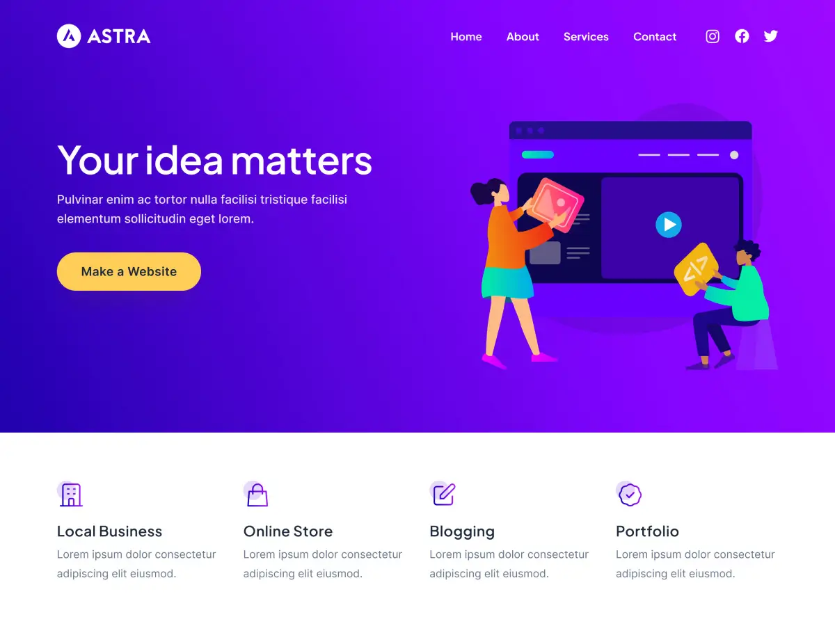 Giao diện mẫu website bán hàng Astra