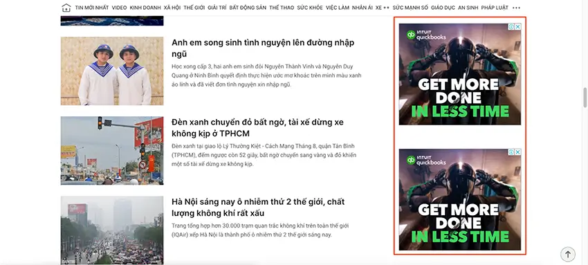 Quảng cáo hiển thị trên website tin tức thuộc GDN
