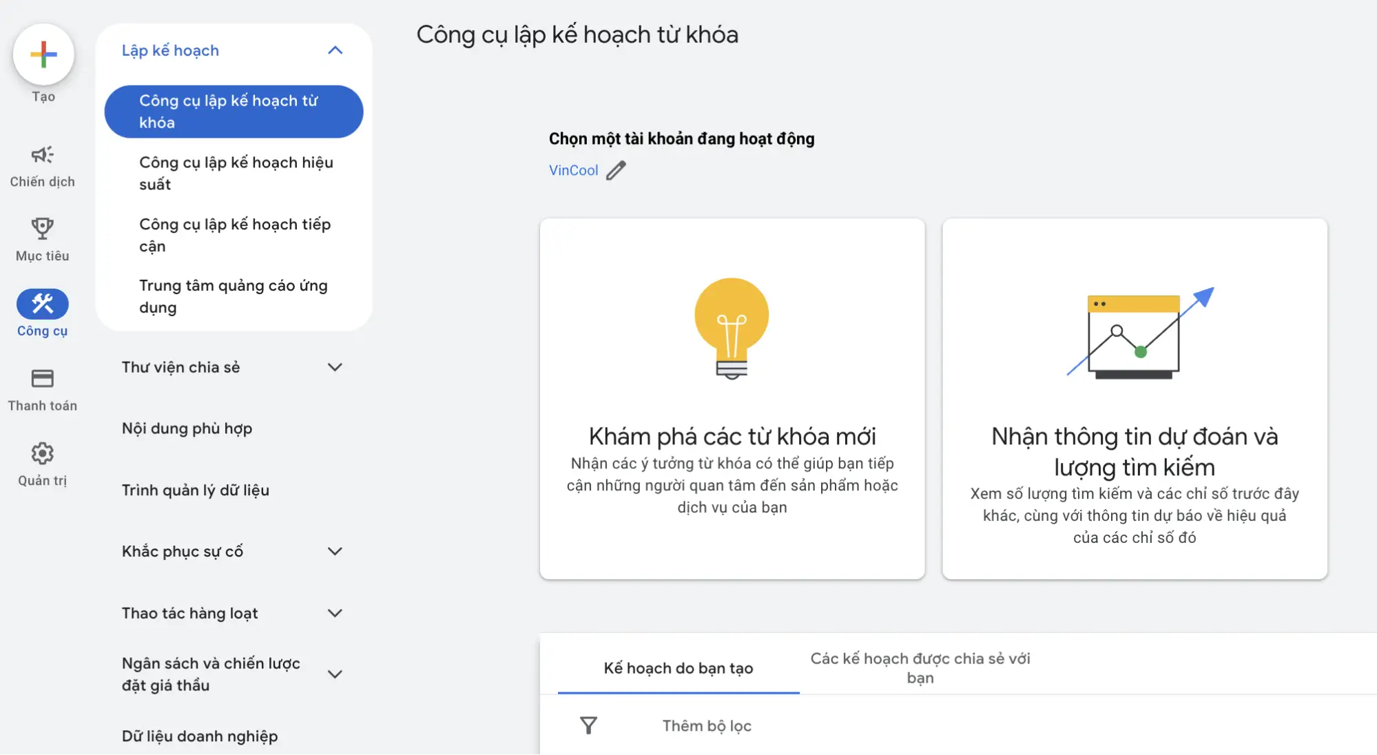 Khám phá từ khóa mới với Google Keyword Planner
