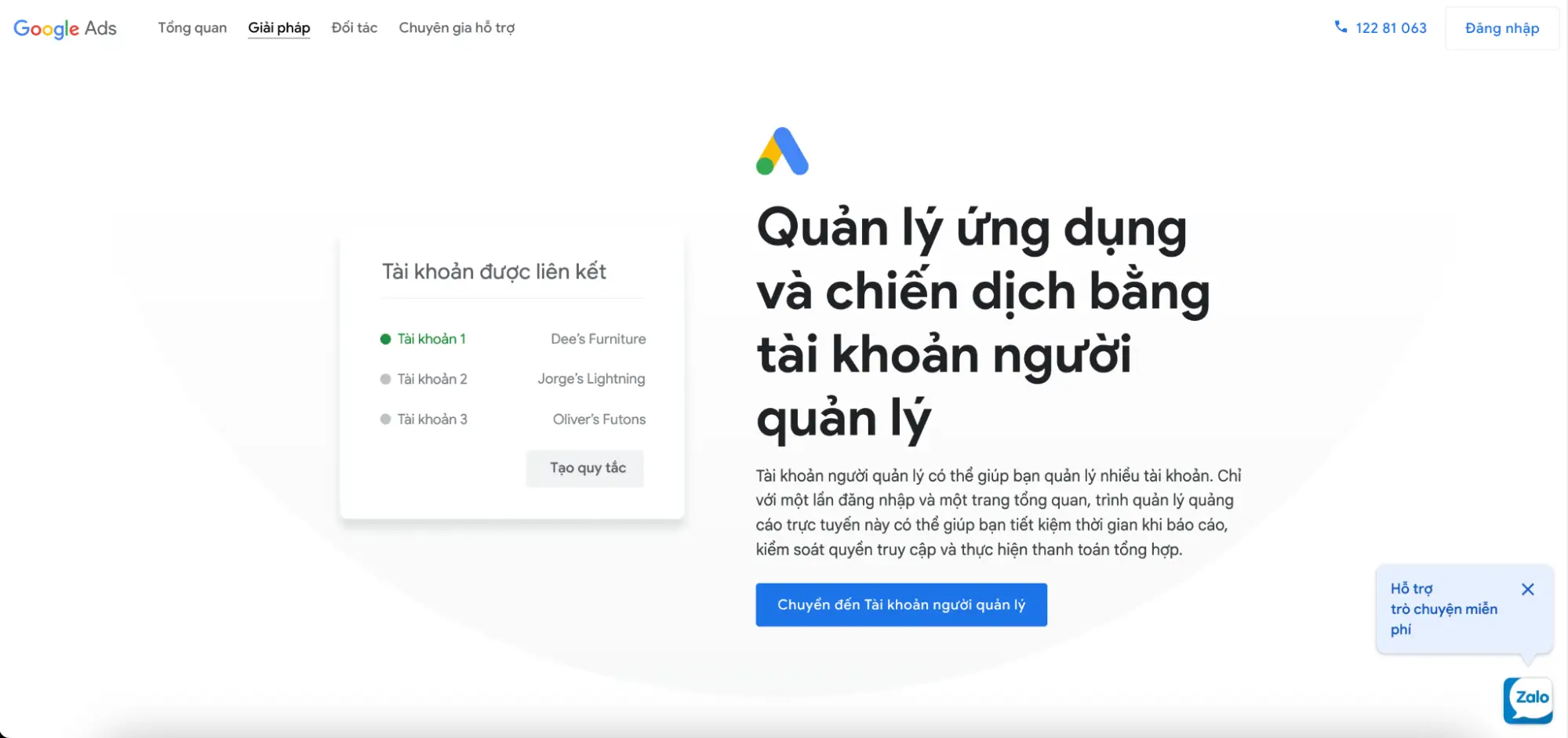 Landing page tạo Google MCC