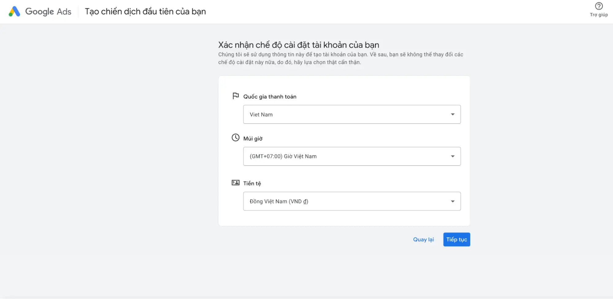 Tạo hồ sơ thanh toán trên Google MCC