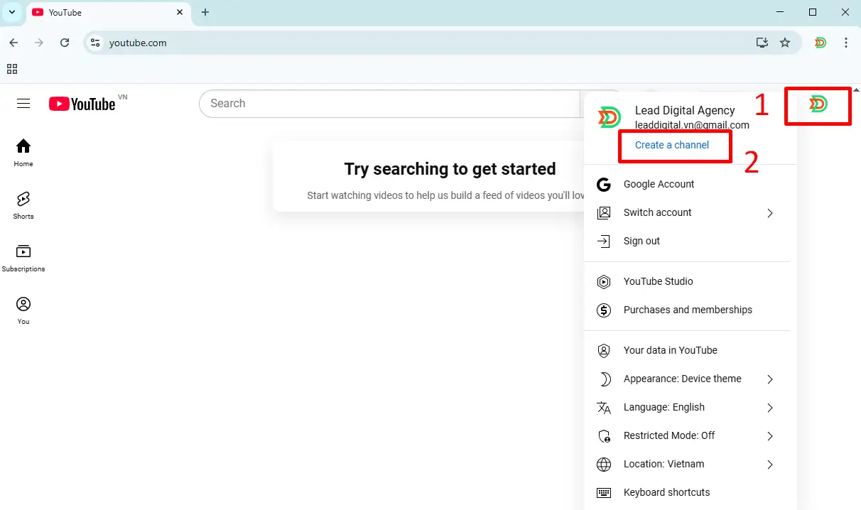 Minh họa cách tạo kênh YouTube cá nhân - Ảnh Lead Digital