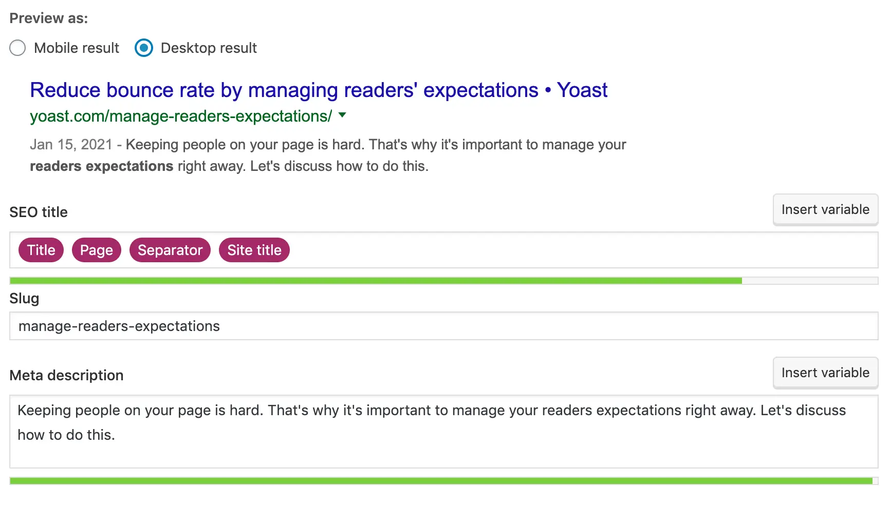 Yoast SEO giúp bạn viết và kiểm tra độ dài, độ hấp dẫn của Meta description trước khi xuất bản