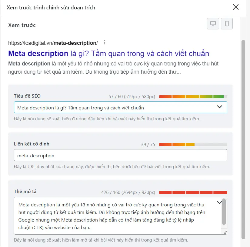 Meta description hiển thị trên Google bị cắt ngắn do quá dài