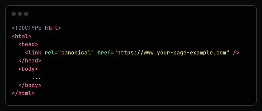 Thêm đoạn mã canonical thủ công trong phần head của trang HTML để xác định URL chuẩn