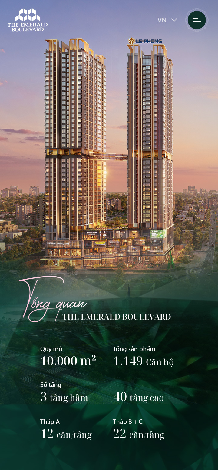 Giao diện landing page The Emerald Boulevard trên thiết bị Mobile