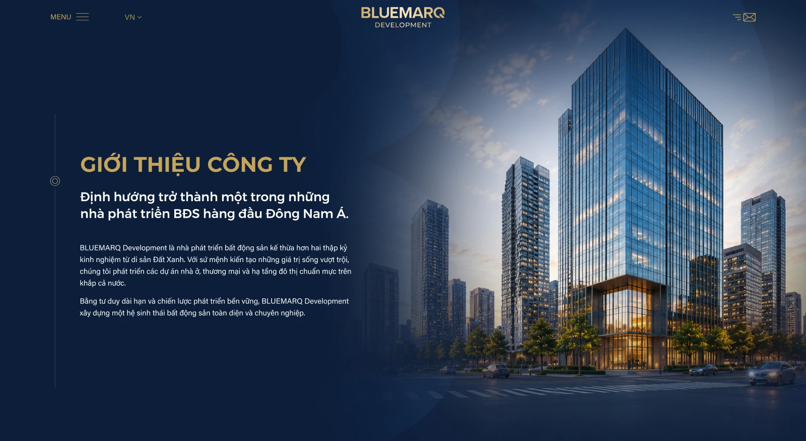 Thiết kế UI UX phần giới thiệu công ty trên website BLUEMARQ Development