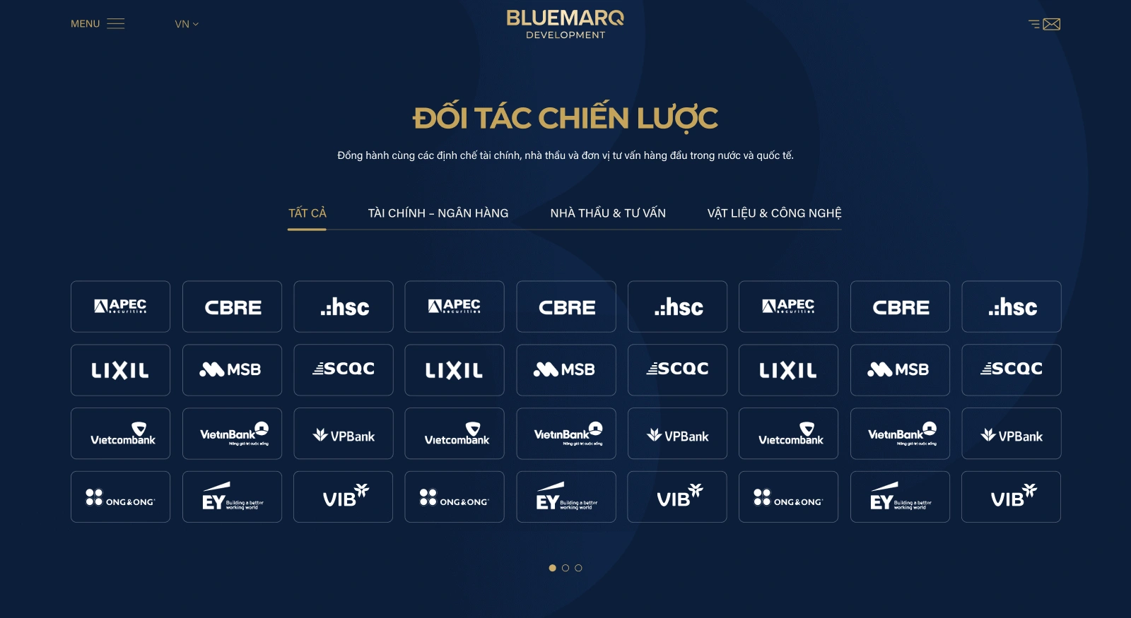 Tính năng hiển thị đối tác chiến lược trên website BLUEMARQ Development