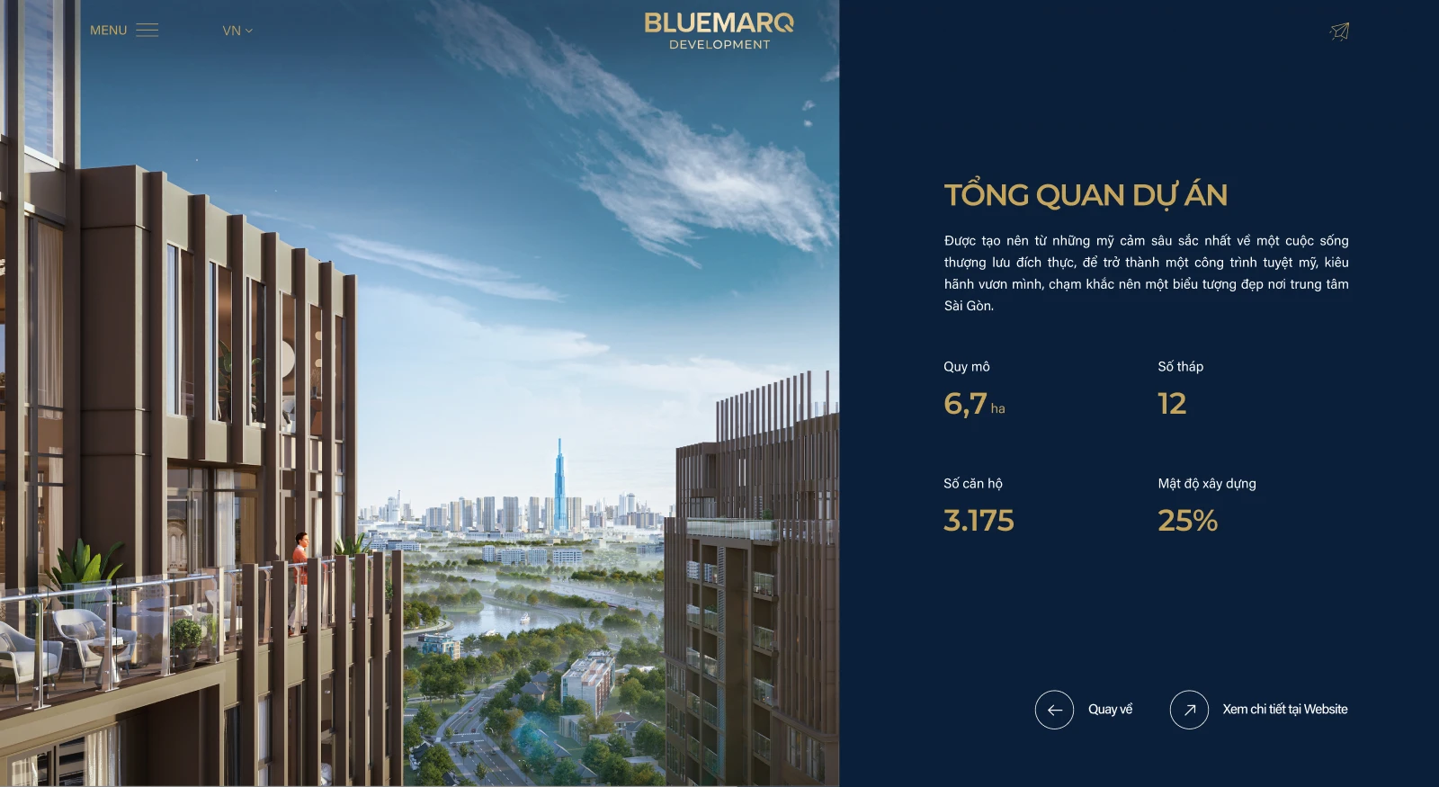 Trải nghiệm UI UX thiết kế website BLUEMARQ Development phần tổng quan
