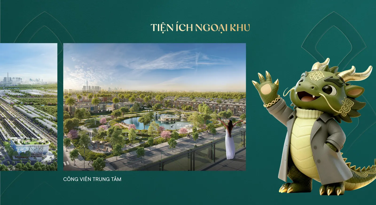 Section Tiện ích ngoại khu dự án Dragon Eden nổi bật với linh vật rồng 3D.