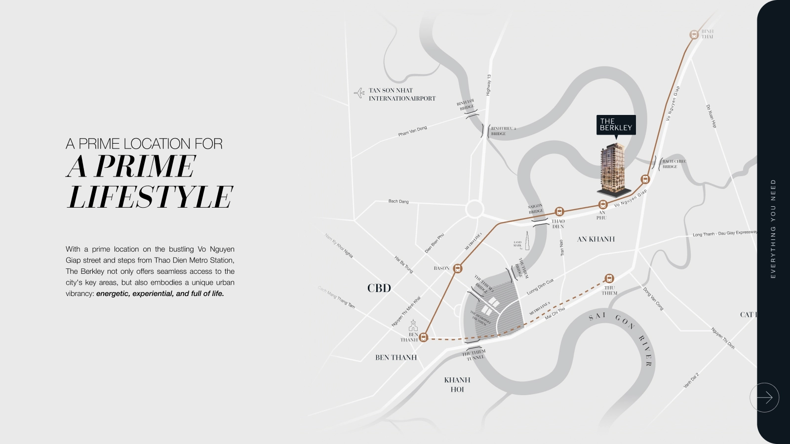 Location map for landing page The Berkley project in Thao Dien on a bright background.