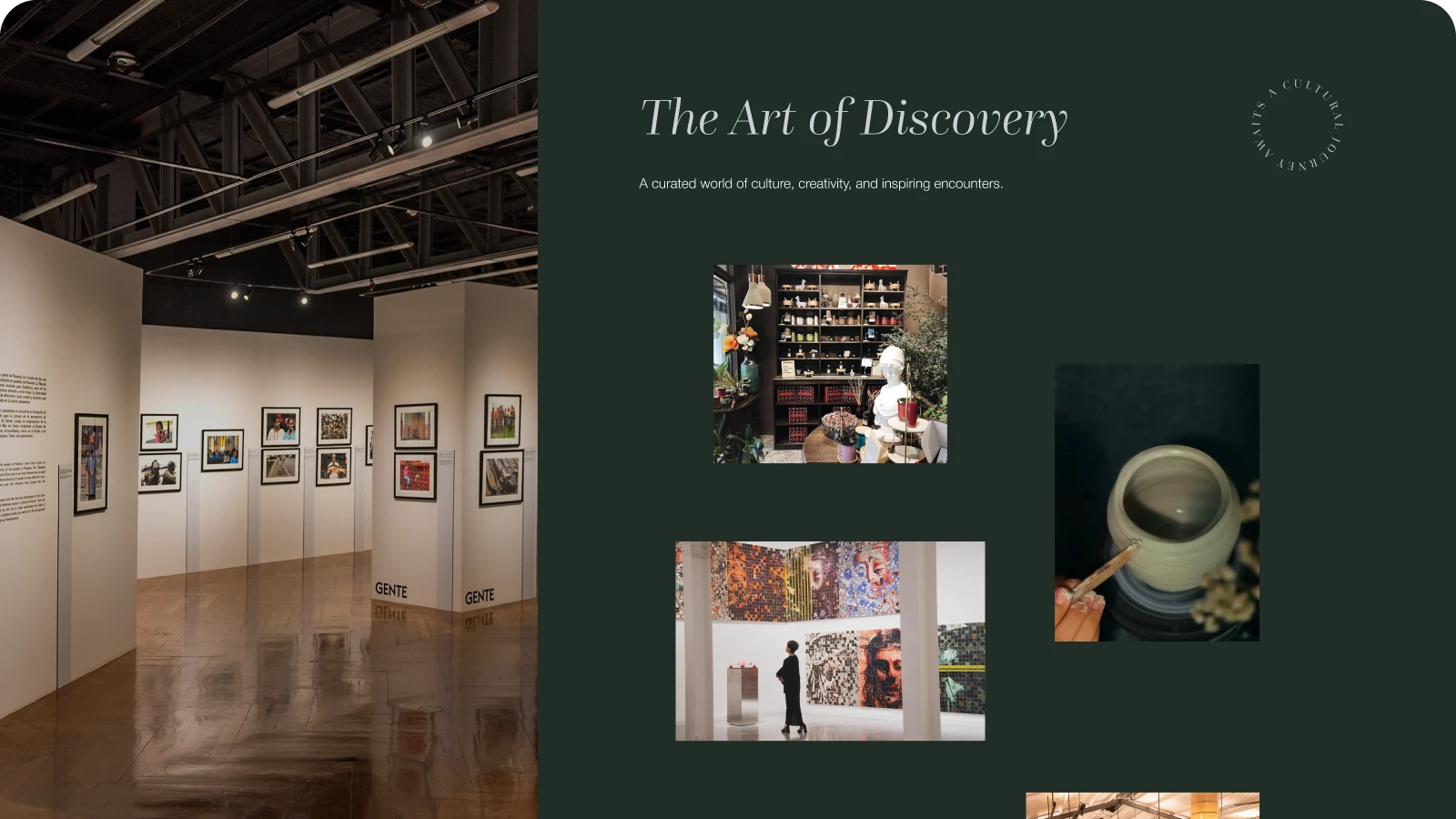 Design of 'The Art of Discovery' section, showing a grid of arts and crafts photos on The Berkley landing page.